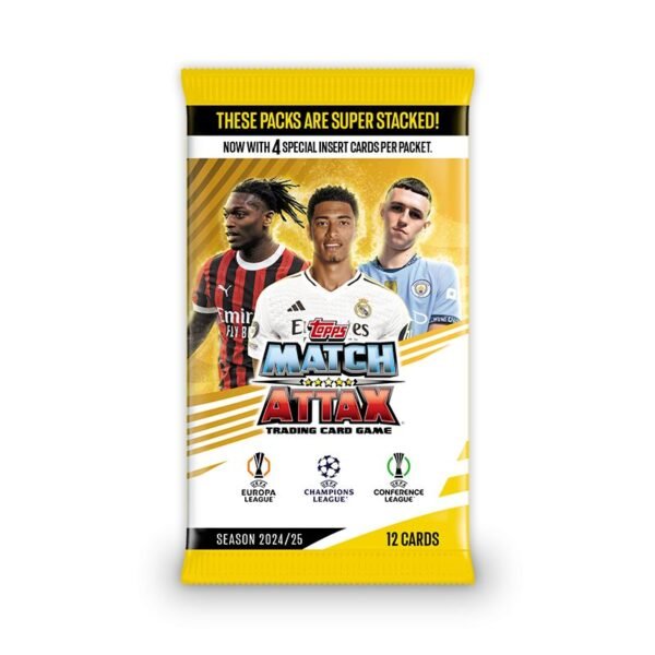 Topps Match Attax 2024/25 booster pack innehållande 12 fotbollskort